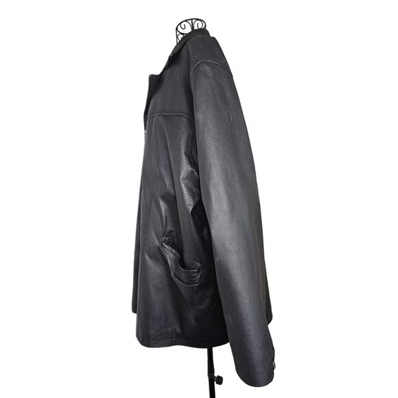PELLE CUIR Black Smooth Leather COAT Lining Men's size XL Gift - Picture 5 of 10